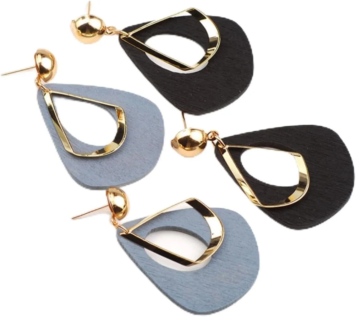 Elegant Women's Earrings Minimalist Wooden Hollow Out Ear Drops Fashion and Comfortable for Daily Wear