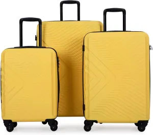 espidoo 3 Piece ABS Lightweight Luggage: 20/24/28 Inch Hard-Shell Suitcase with Spinner Wheels & TSA Lock - Scratch-Resistant & Organized Interior for Travel - Yellow Set for Frequent Flyers