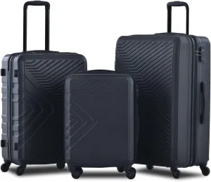 espidoo 3-Piece ABS Lightweight Luggage Set: 20/24/28 Inch Hard Shell Suitcase with Spinner Wheels & TSA Lock - Scratch-Resistant & Organized Interior for Travelers - Black