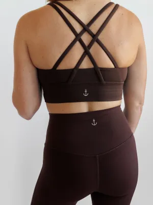 Espresso "Amelia" Strappy Back Sports Bra