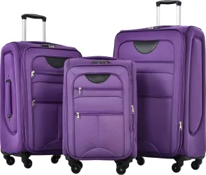 Expandable Softside Luggage 3 Piece Set, Lightweight Suitcase with Spinner Wheels, Organized Interior, Purple