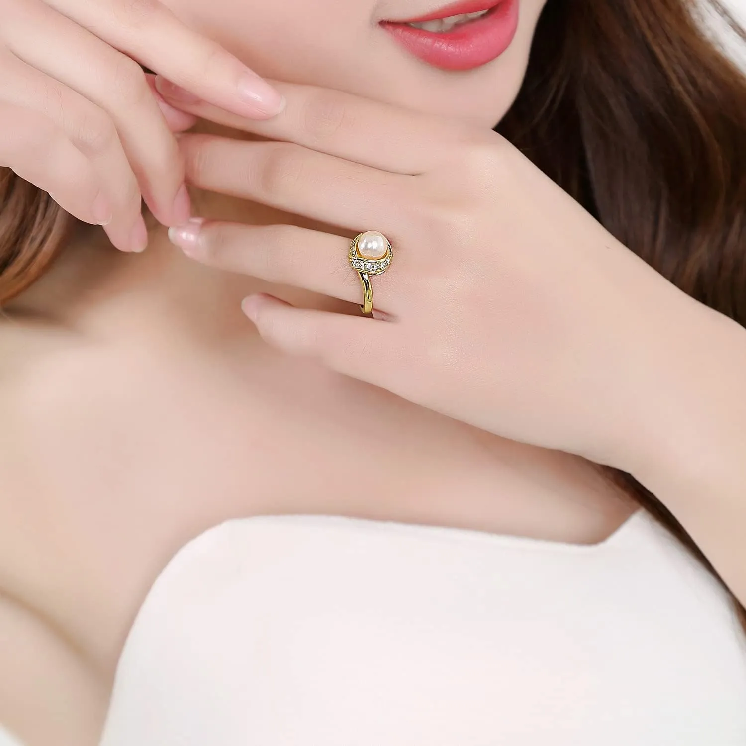 Fashion Cocktail Pearl Rings for Women Costume Jewelry Statement Ring R103