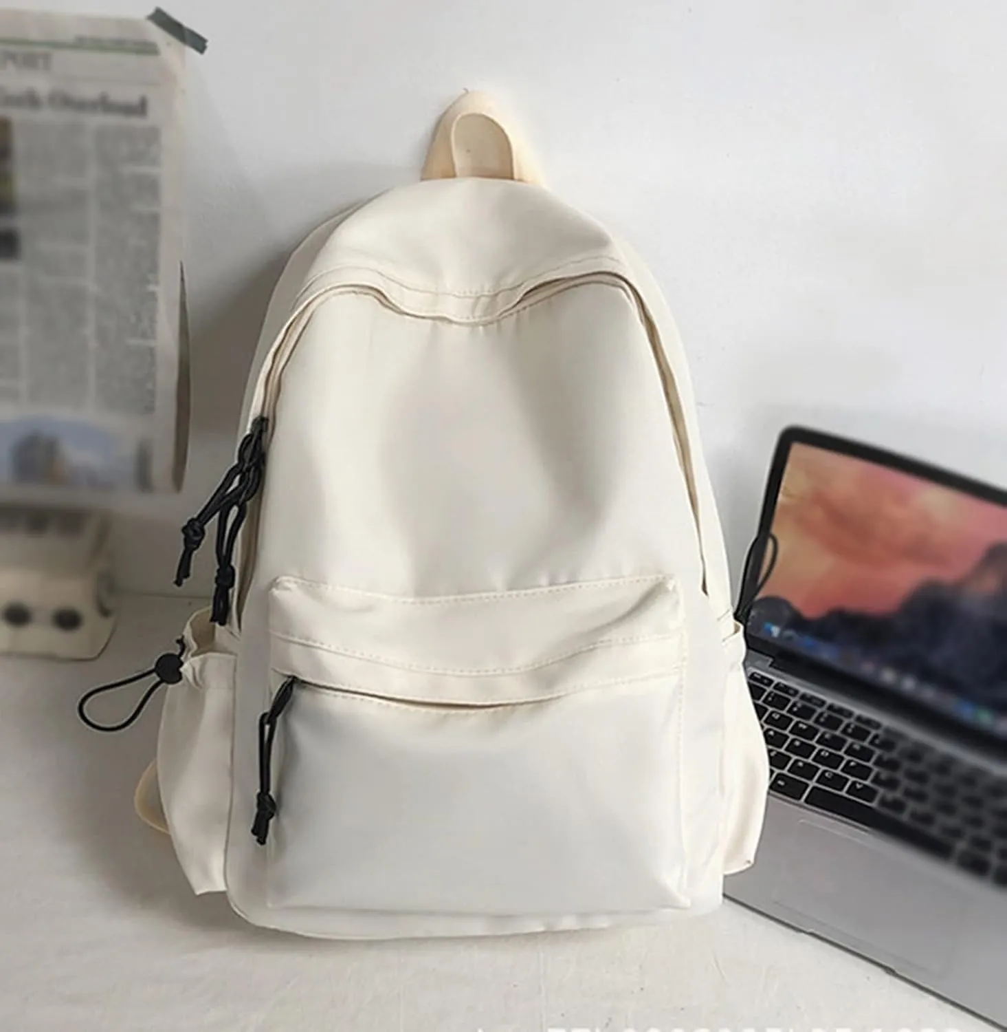 Fashion Cute Womens Backpack Soft Leather Backpacks Travel Bags Cute Tote Fashion Soft Leather Outdoor Backpack(Beige)