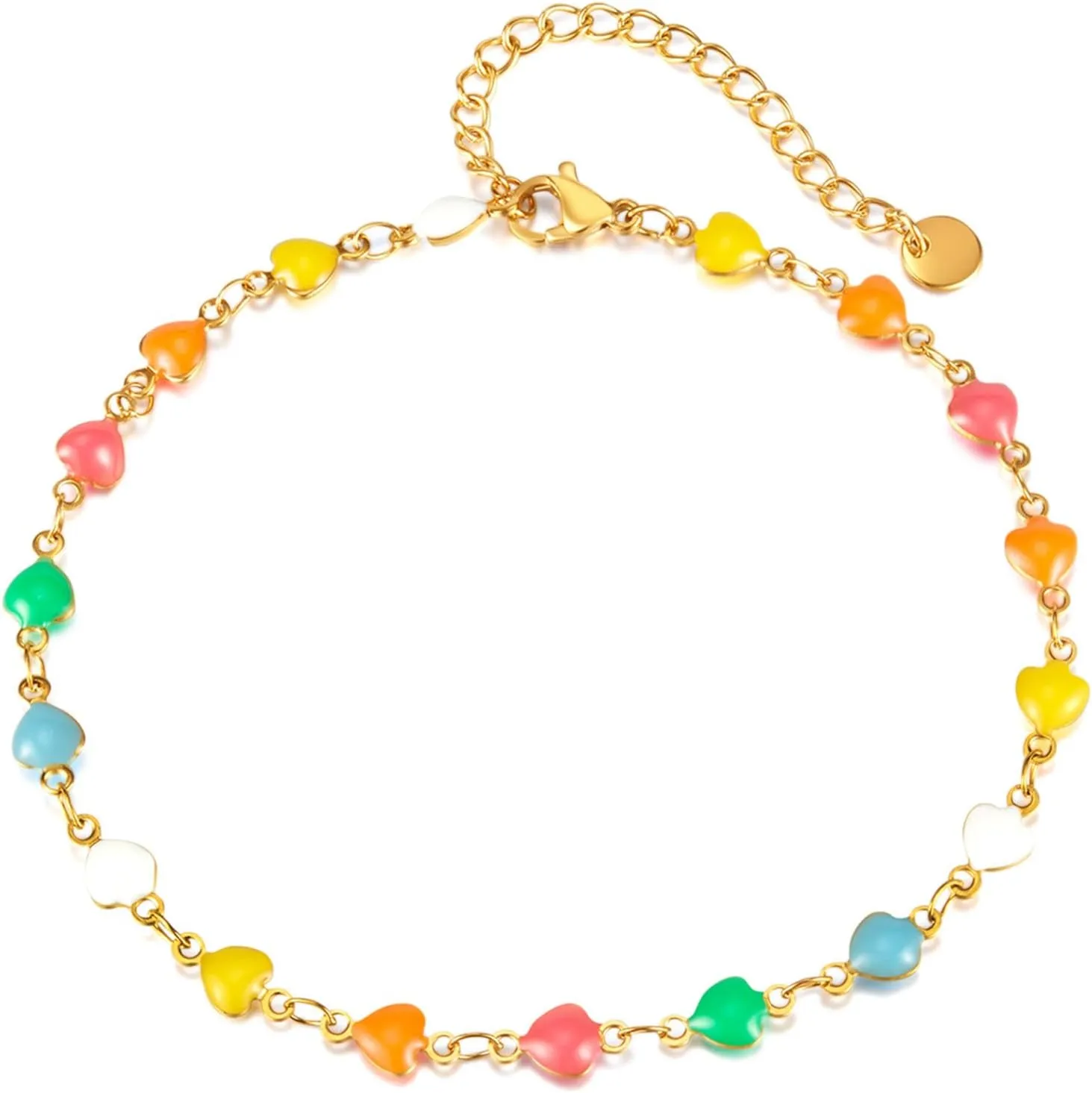 Fashion Stainless Steel Color Drip Oil Hearts Charm Link Chain Anklet