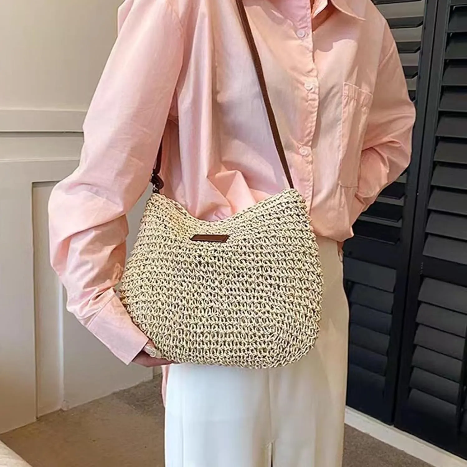 Fashion Woven Purse for Women Top-Handle Shoulder Bag Soft Summer Hobo Tote Bag Blue