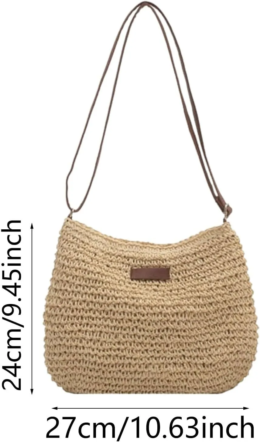 Fashion Woven Purse for Women Top-Handle Shoulder Bag Soft Summer Hobo Tote Bag Blue