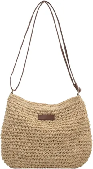 Fashion Woven Purse for Women Top-Handle Shoulder Bag Soft Summer Hobo Tote Bag Blue