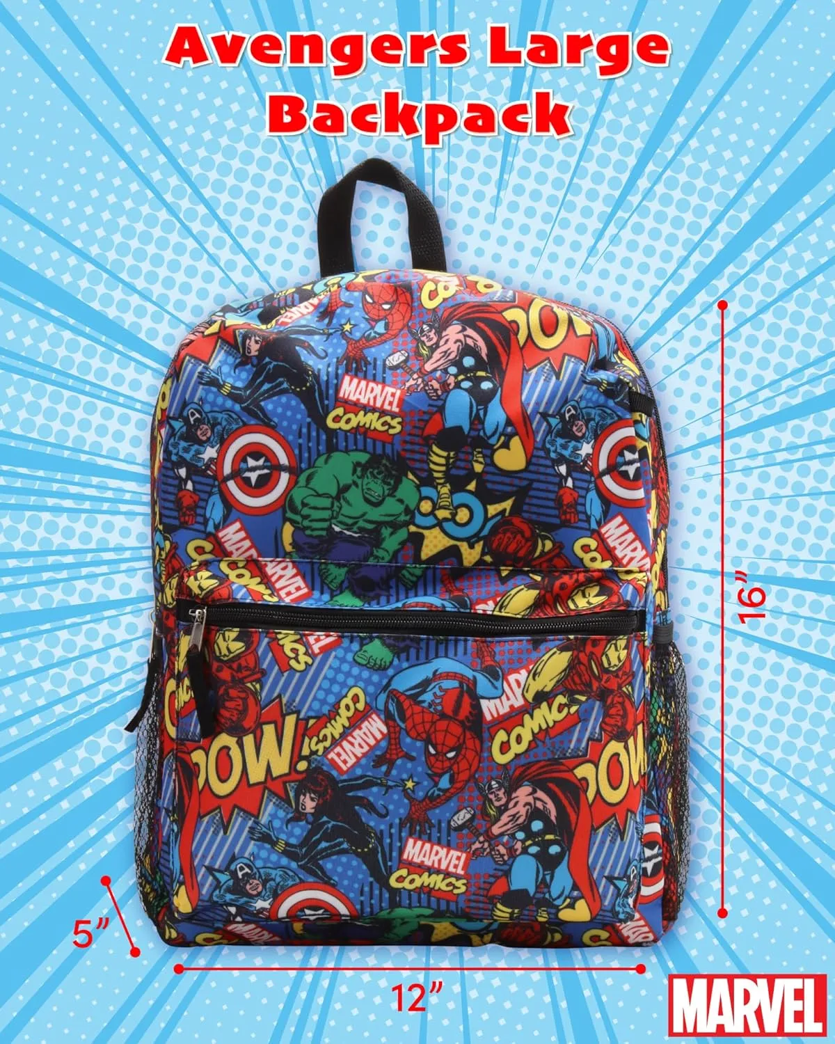 Fast Forward Marvel Avengers Kids Backpack for School - 16" Boys Backpack Bookbag for Preschool Kindergarten and Elementary, Size One Size, Avengers Blue
