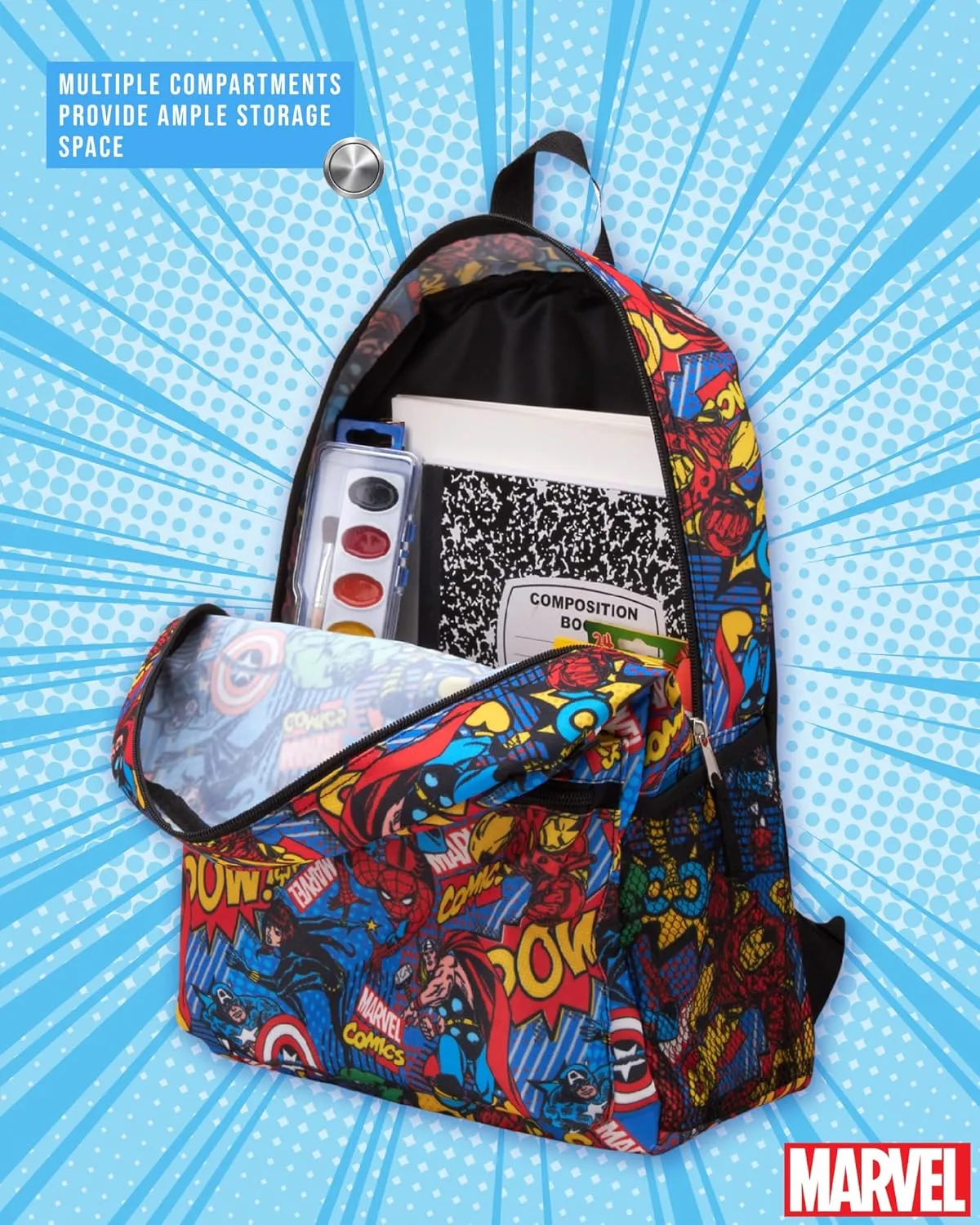 Fast Forward Marvel Avengers Kids Backpack for School - 16" Boys Backpack Bookbag for Preschool Kindergarten and Elementary, Size One Size, Avengers Blue