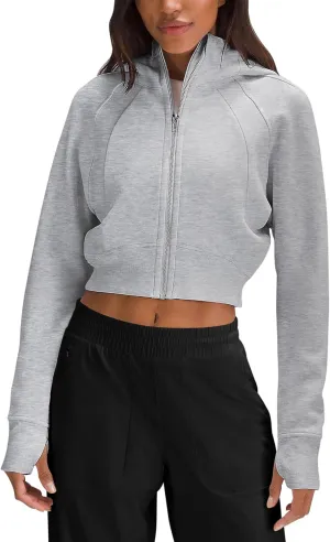 Fengbay Zip Up Hoodies for Women,Long Sleeve Fleece Lined Casual Cropped Hoodie Sweatshirts with Thumb Hole