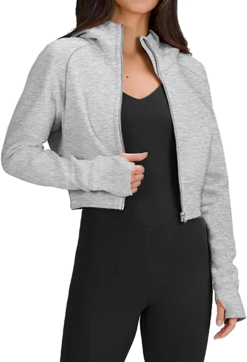 Fengbay Zip Up Hoodies for Women,Long Sleeve Fleece Lined Casual Cropped Hoodie Sweatshirts with Thumb Hole