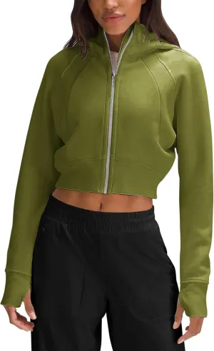 Fengbay Zip Up Hoodies for Women,Long Sleeve Fleece Lined Casual Cropped Hoodie Sweatshirts with Thumb Hole