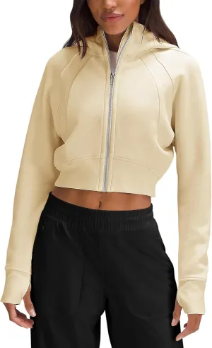 Fengbay Zip Up Hoodies for Women,Long Sleeve Fleece Lined Casual Cropped Hoodie Sweatshirts with Thumb Hole