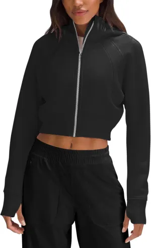 Fengbay Zip Up Hoodies for Women,Long Sleeve Fleece Lined Casual Cropped Hoodie Sweatshirts with Thumb Hole