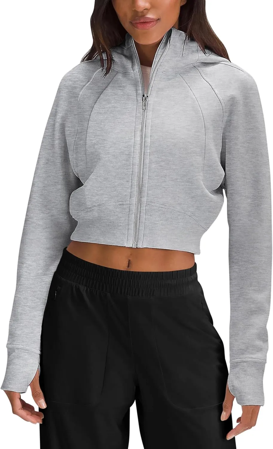 Fengbay Zip Up Hoodies for Women,Long Sleeve Fleece Lined Casual Cropped Hoodie Sweatshirts with Thumb Hole