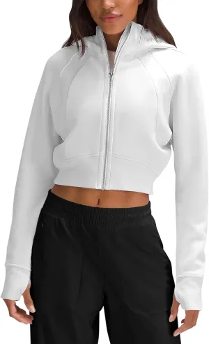 Fengbay Zip Up Hoodies for Women,Long Sleeve Fleece Lined Casual Cropped Hoodie Sweatshirts with Thumb Hole