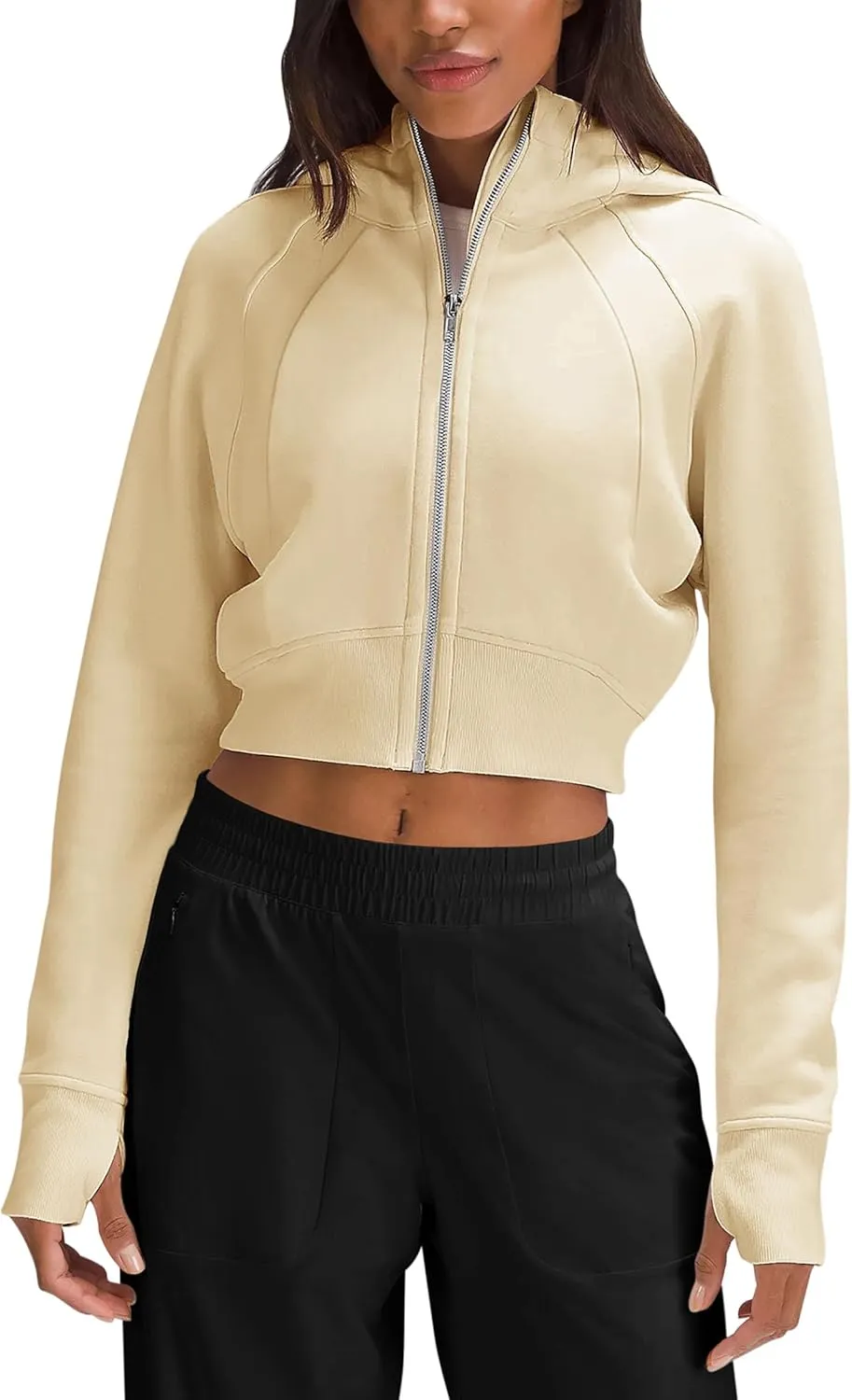 Fengbay Zip Up Hoodies for Women,Long Sleeve Fleece Lined Casual Cropped Hoodie Sweatshirts with Thumb Hole