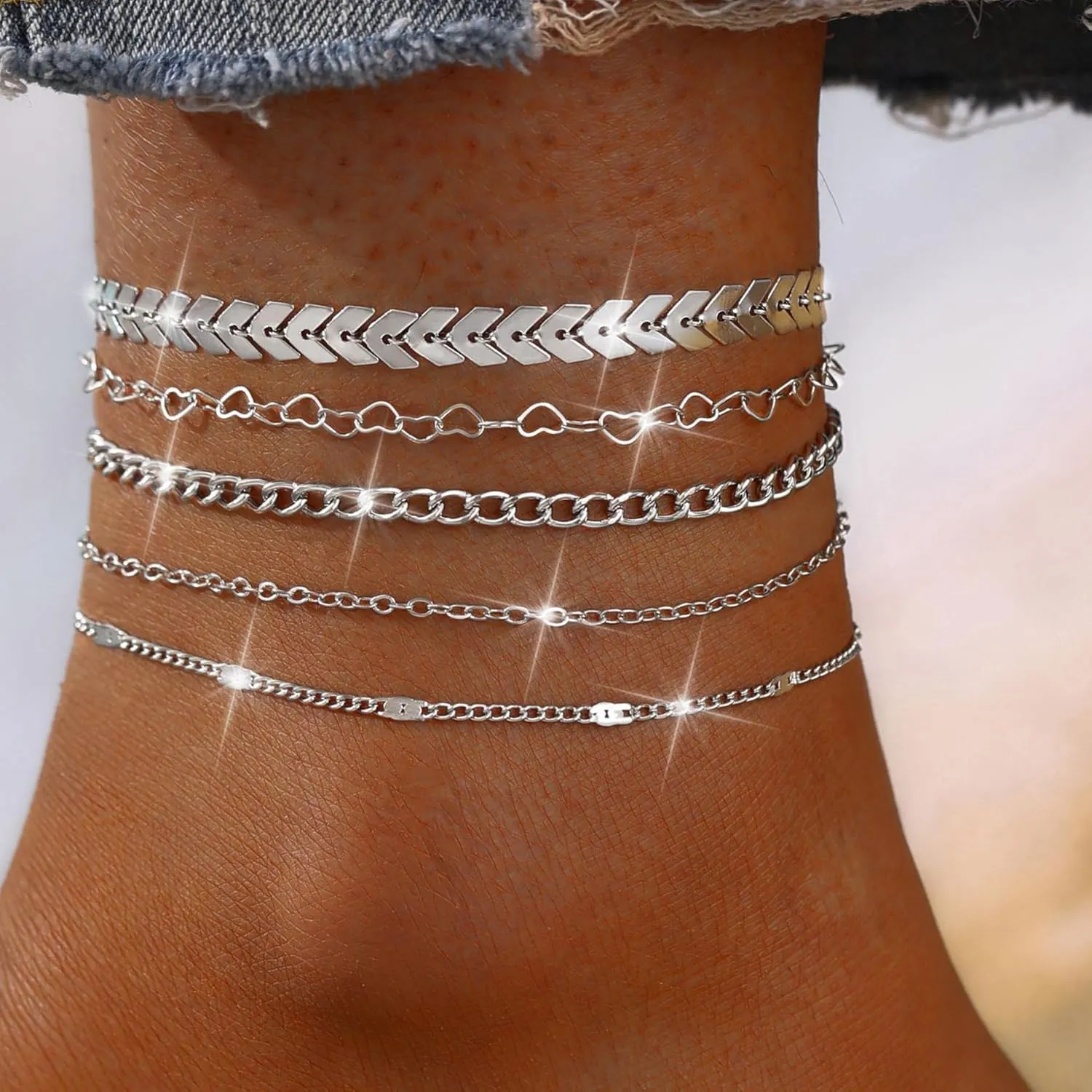 Fesciory 14K Gold Ankle Bracelets Sets For Women, Adjustable Layered Infinite Anklet, Summer Beach Butterfly Star Foot Chain Jewelry Gifts