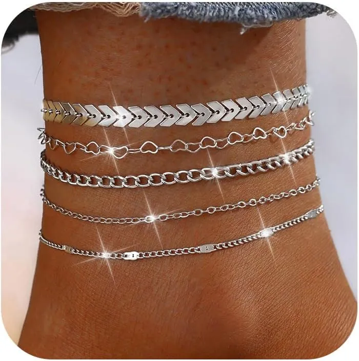 Fesciory 14K Gold Ankle Bracelets Sets For Women, Adjustable Layered Infinite Anklet, Summer Beach Butterfly Star Foot Chain Jewelry Gifts