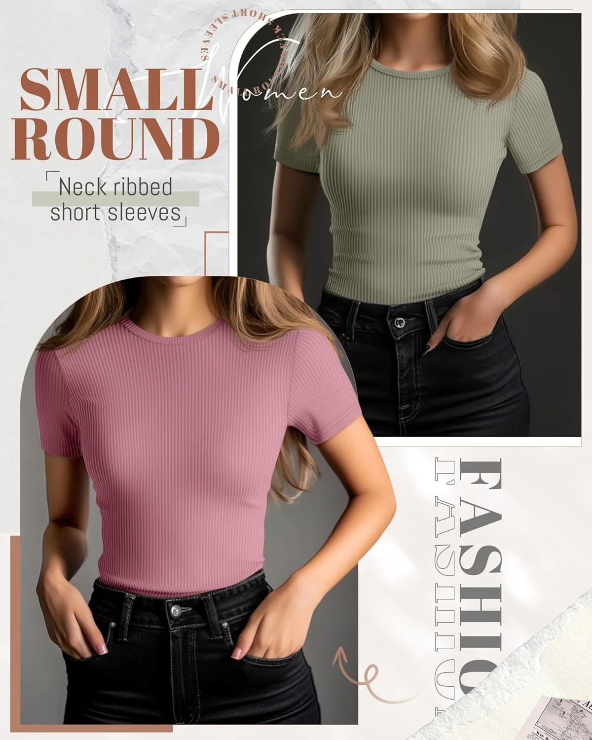 Ficerd 3 Pack Women's Ribbed T-Shirts, Cotton Short Sleeve Basic Tees Crewneck Fitted Tops Casual Shirts 2025 Summer Trendy