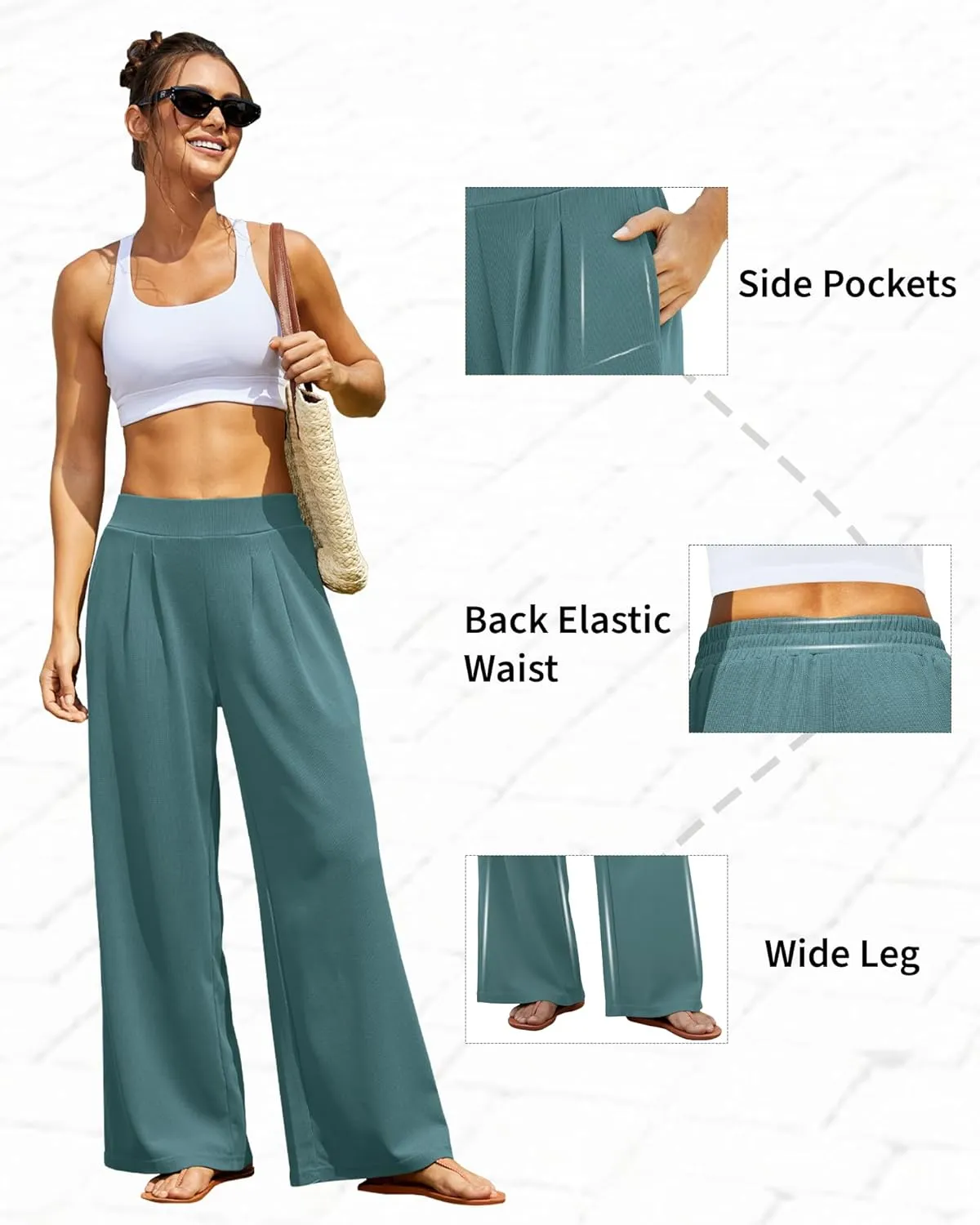 FireSwan Women's Wide Leg Palazzo Pants High Elastic Waist Casual Work Pants Flowy Dress Trousers with Pockets