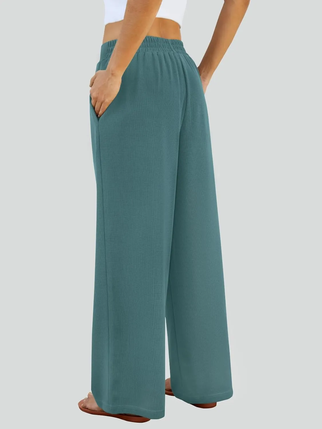 FireSwan Women's Wide Leg Palazzo Pants High Elastic Waist Casual Work Pants Flowy Dress Trousers with Pockets