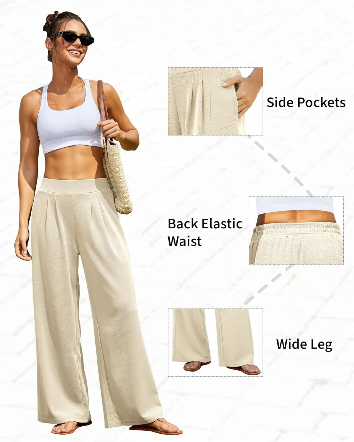 FireSwan Women's Wide Leg Palazzo Pants High Elastic Waist Casual Work Pants Flowy Dress Trousers with Pockets