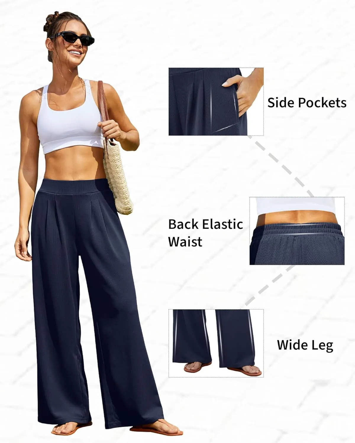 FireSwan Women's Wide Leg Palazzo Pants High Elastic Waist Casual Work Pants Flowy Dress Trousers with Pockets