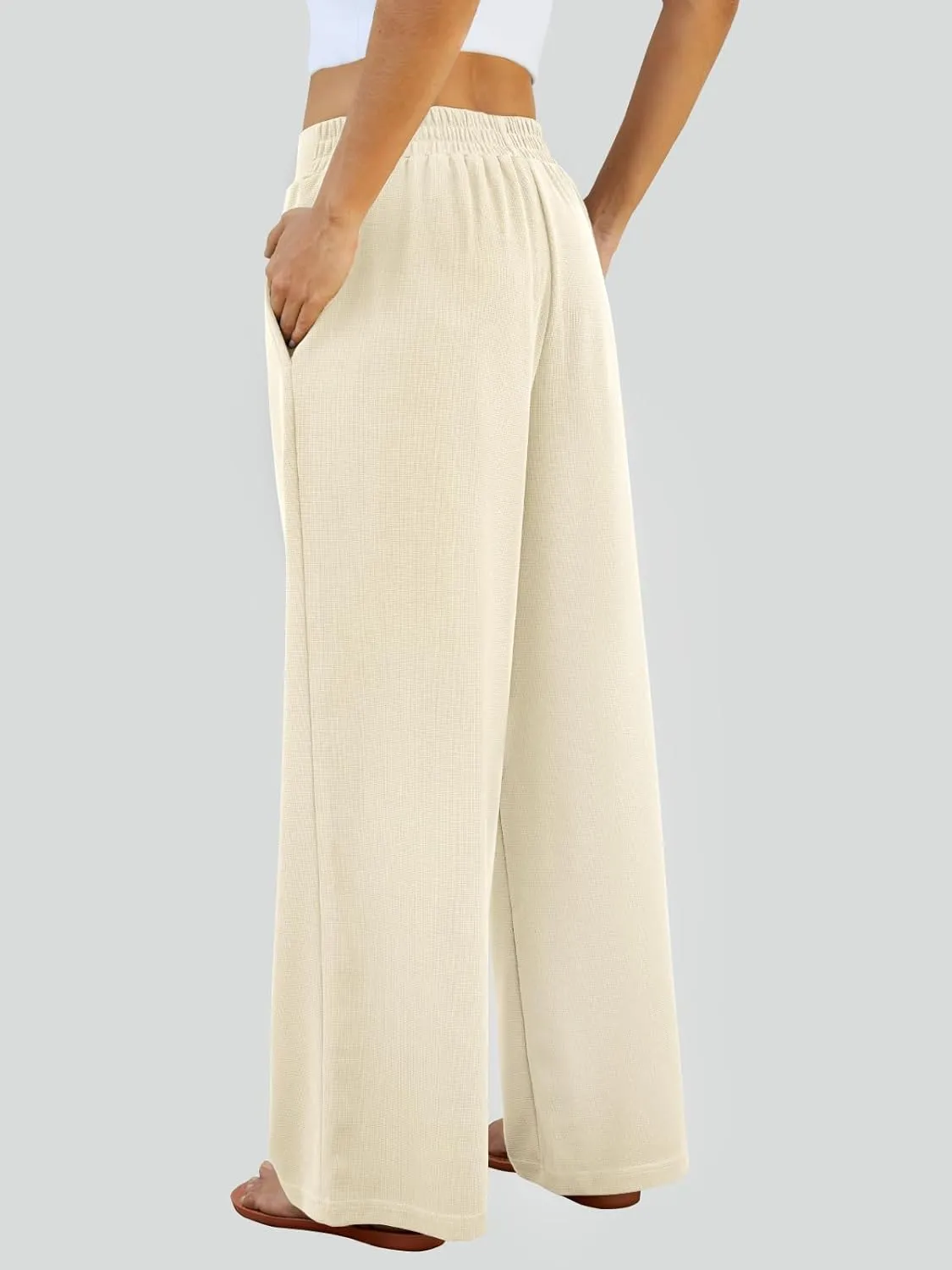 FireSwan Women's Wide Leg Palazzo Pants High Elastic Waist Casual Work Pants Flowy Dress Trousers with Pockets
