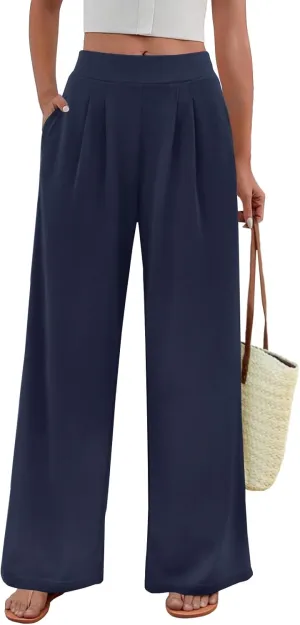 FireSwan Women's Wide Leg Palazzo Pants High Elastic Waist Casual Work Pants Flowy Dress Trousers with Pockets