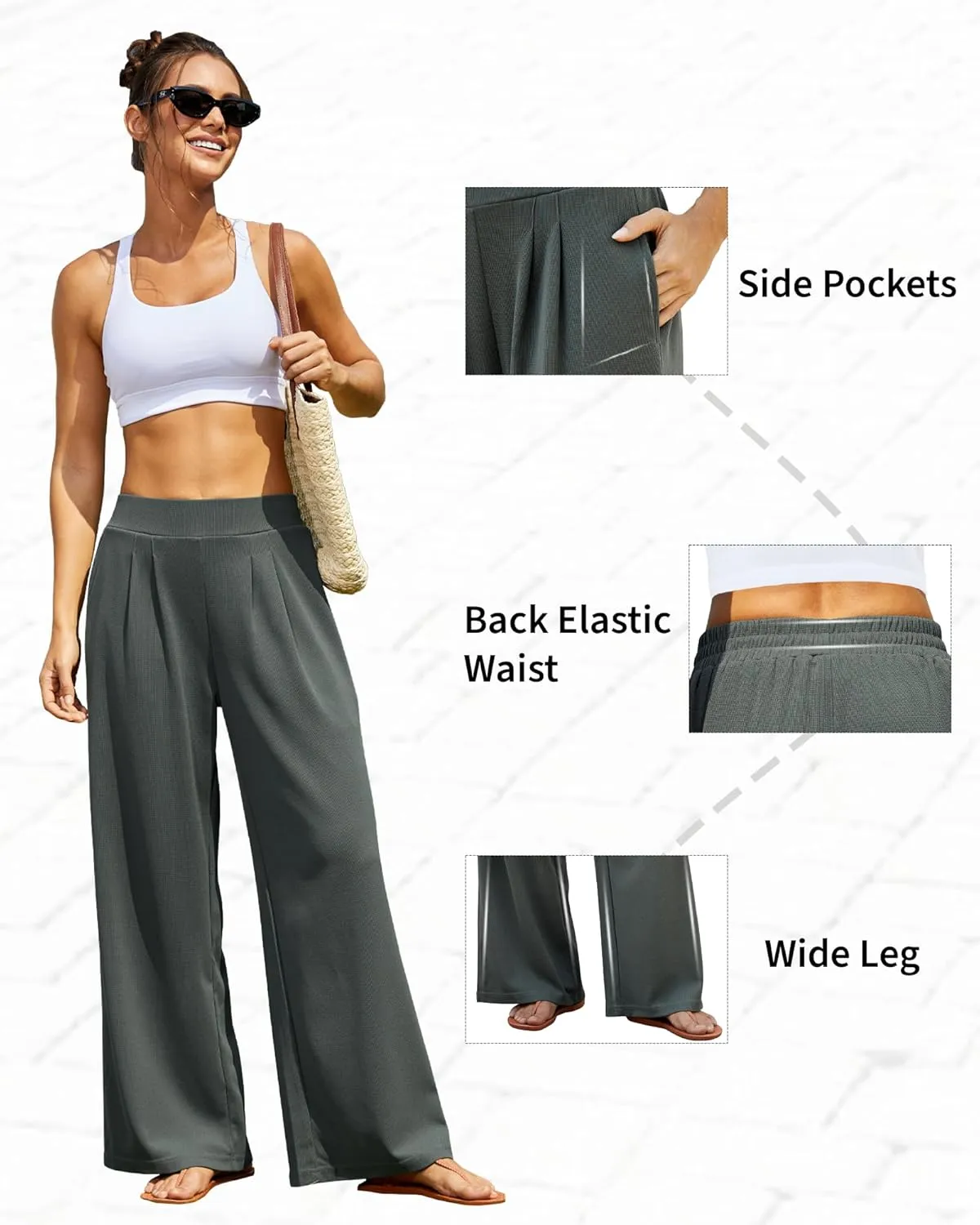 FireSwan Women's Wide Leg Palazzo Pants High Elastic Waist Casual Work Pants Flowy Dress Trousers with Pockets