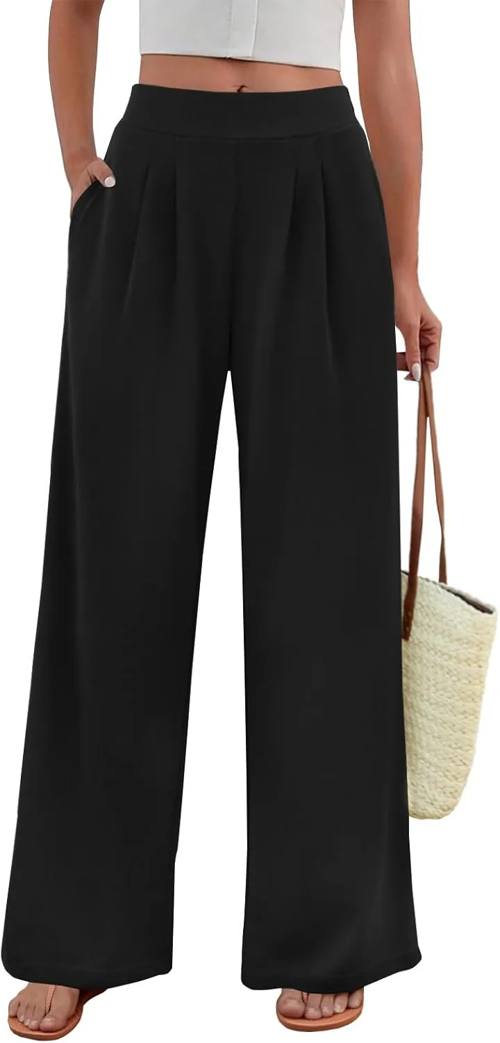 FireSwan Women's Wide Leg Palazzo Pants High Elastic Waist Casual Work Pants Flowy Dress Trousers with Pockets