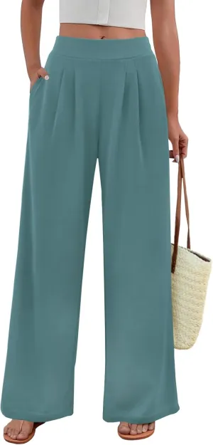 FireSwan Women's Wide Leg Palazzo Pants High Elastic Waist Casual Work Pants Flowy Dress Trousers with Pockets