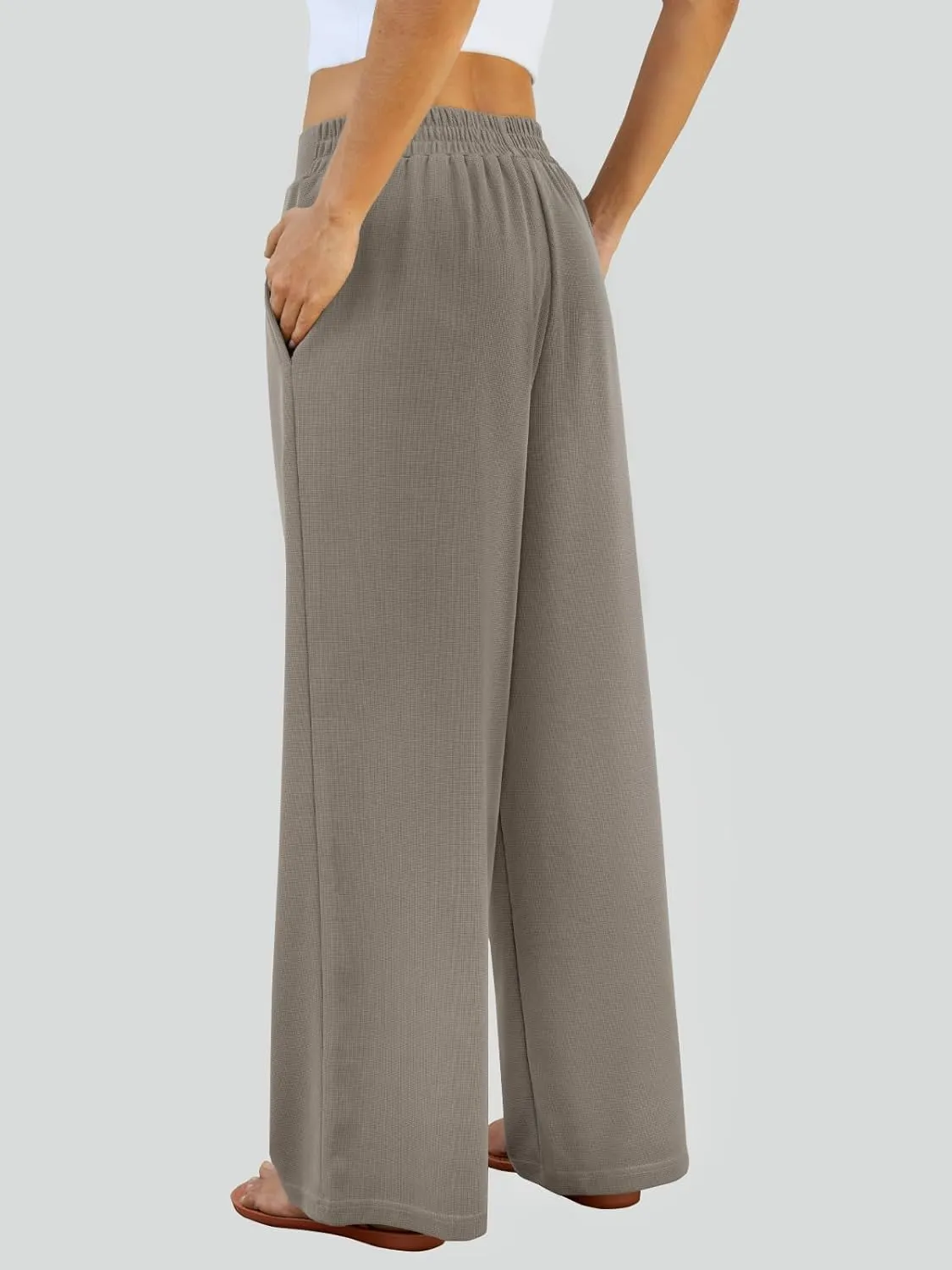 FireSwan Women's Wide Leg Palazzo Pants High Elastic Waist Casual Work Pants Flowy Dress Trousers with Pockets