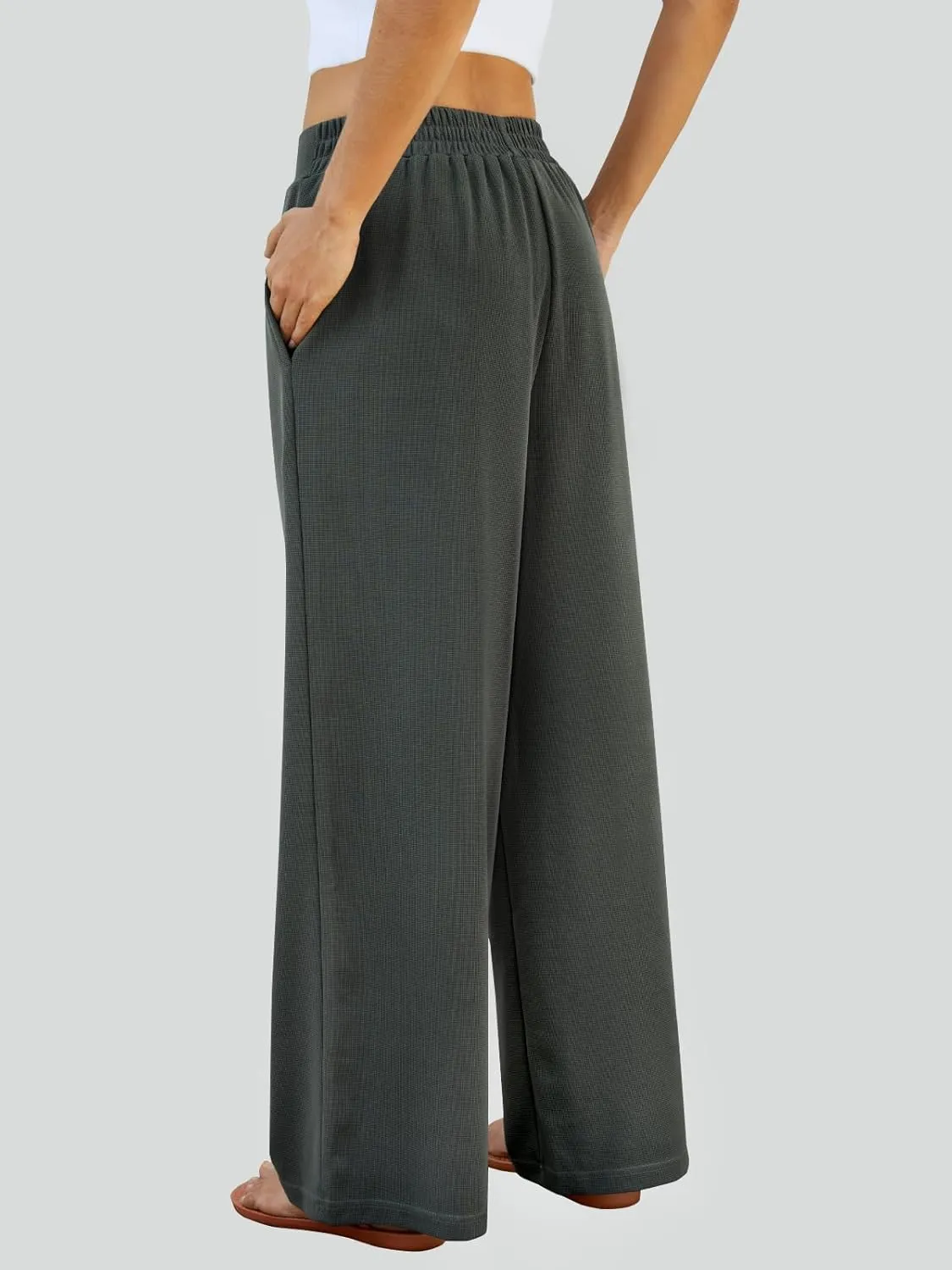 FireSwan Women's Wide Leg Palazzo Pants High Elastic Waist Casual Work Pants Flowy Dress Trousers with Pockets