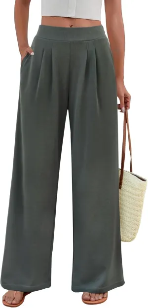 FireSwan Women's Wide Leg Palazzo Pants High Elastic Waist Casual Work Pants Flowy Dress Trousers with Pockets