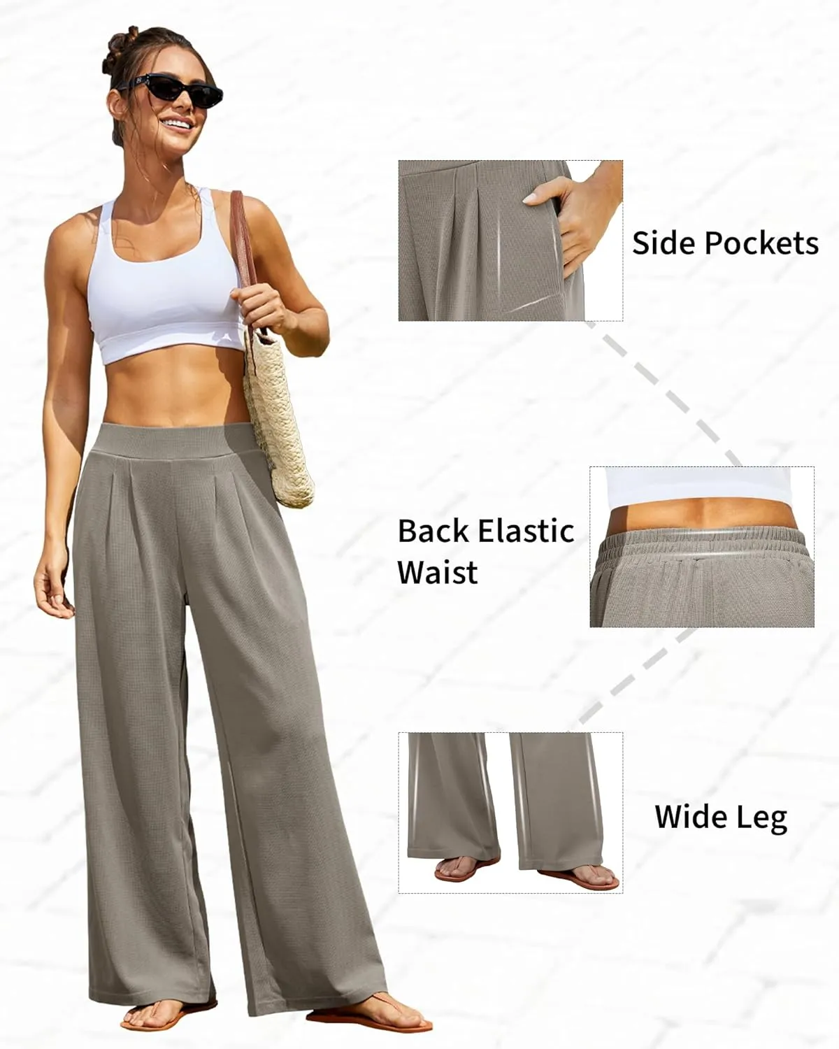FireSwan Women's Wide Leg Palazzo Pants High Elastic Waist Casual Work Pants Flowy Dress Trousers with Pockets
