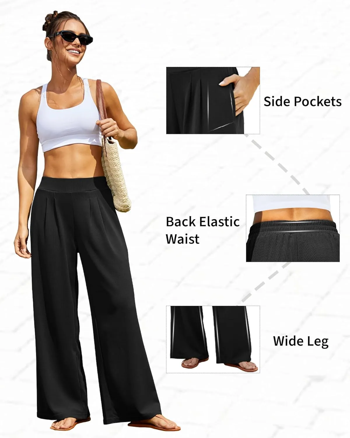 FireSwan Women's Wide Leg Palazzo Pants High Elastic Waist Casual Work Pants Flowy Dress Trousers with Pockets