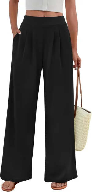 FireSwan Women's Wide Leg Palazzo Pants High Elastic Waist Casual Work Pants Flowy Dress Trousers with Pockets