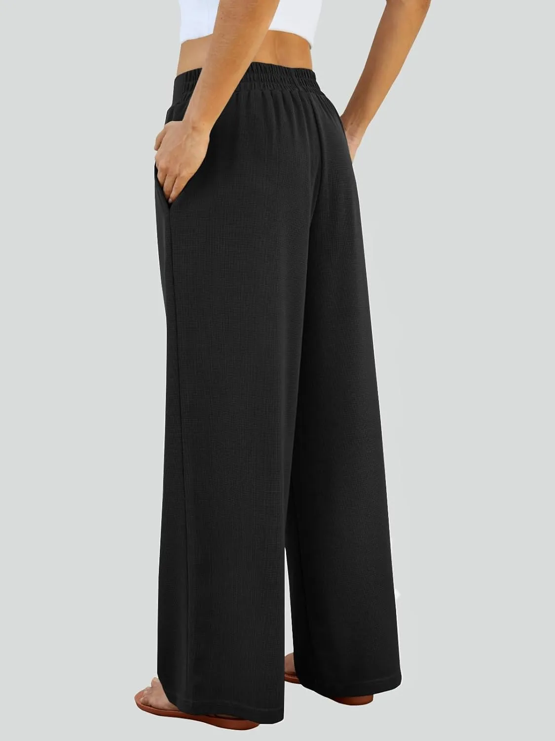 FireSwan Women's Wide Leg Palazzo Pants High Elastic Waist Casual Work Pants Flowy Dress Trousers with Pockets