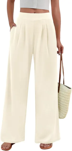 FireSwan Women's Wide Leg Palazzo Pants High Elastic Waist Casual Work Pants Flowy Dress Trousers with Pockets