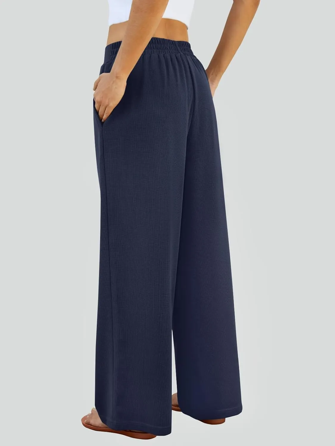 FireSwan Women's Wide Leg Palazzo Pants High Elastic Waist Casual Work Pants Flowy Dress Trousers with Pockets
