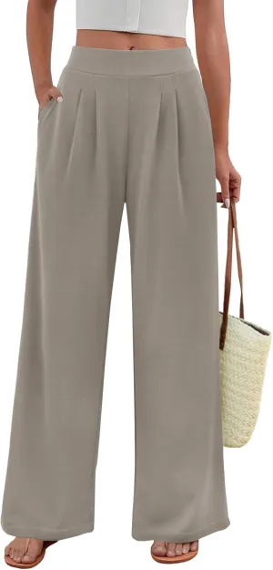 FireSwan Women's Wide Leg Palazzo Pants High Elastic Waist Casual Work Pants Flowy Dress Trousers with Pockets