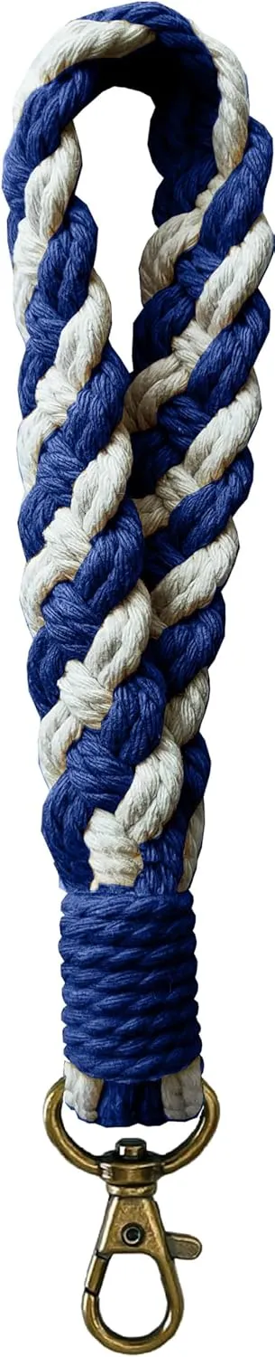 FiveStars  Macrame Keychain Wristlet Keychains For Women Boho Handmade Keychain Wrist Lanyard Wristlet Keyring Holder Gift (Blue)