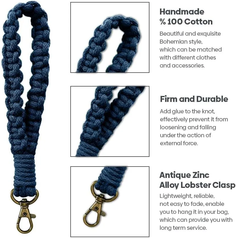 FiveStars  Macrame Keychain Wristlet Keychains For Women Boho Handmade Keychain Wrist Lanyard Wristlet Keyring Holder