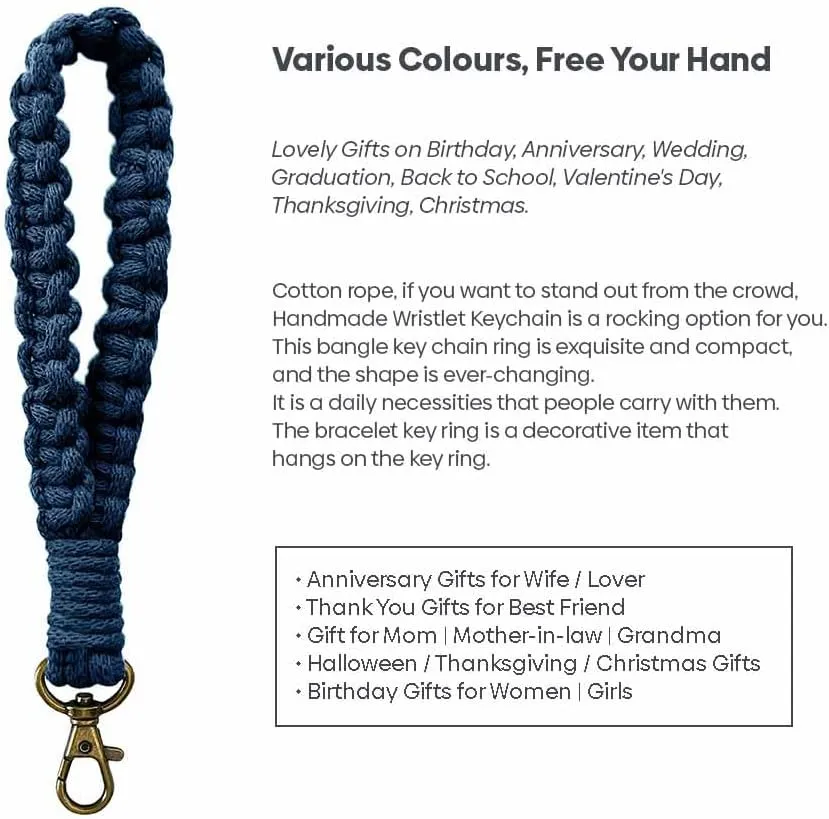 FiveStars  Macrame Keychain Wristlet Keychains For Women Boho Handmade Keychain Wrist Lanyard Wristlet Keyring Holder