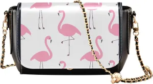 Flamingo Pink White Crossbody Bags for Women Floral Shoulder Leather Bags Clutch Satchel with Chain Strap