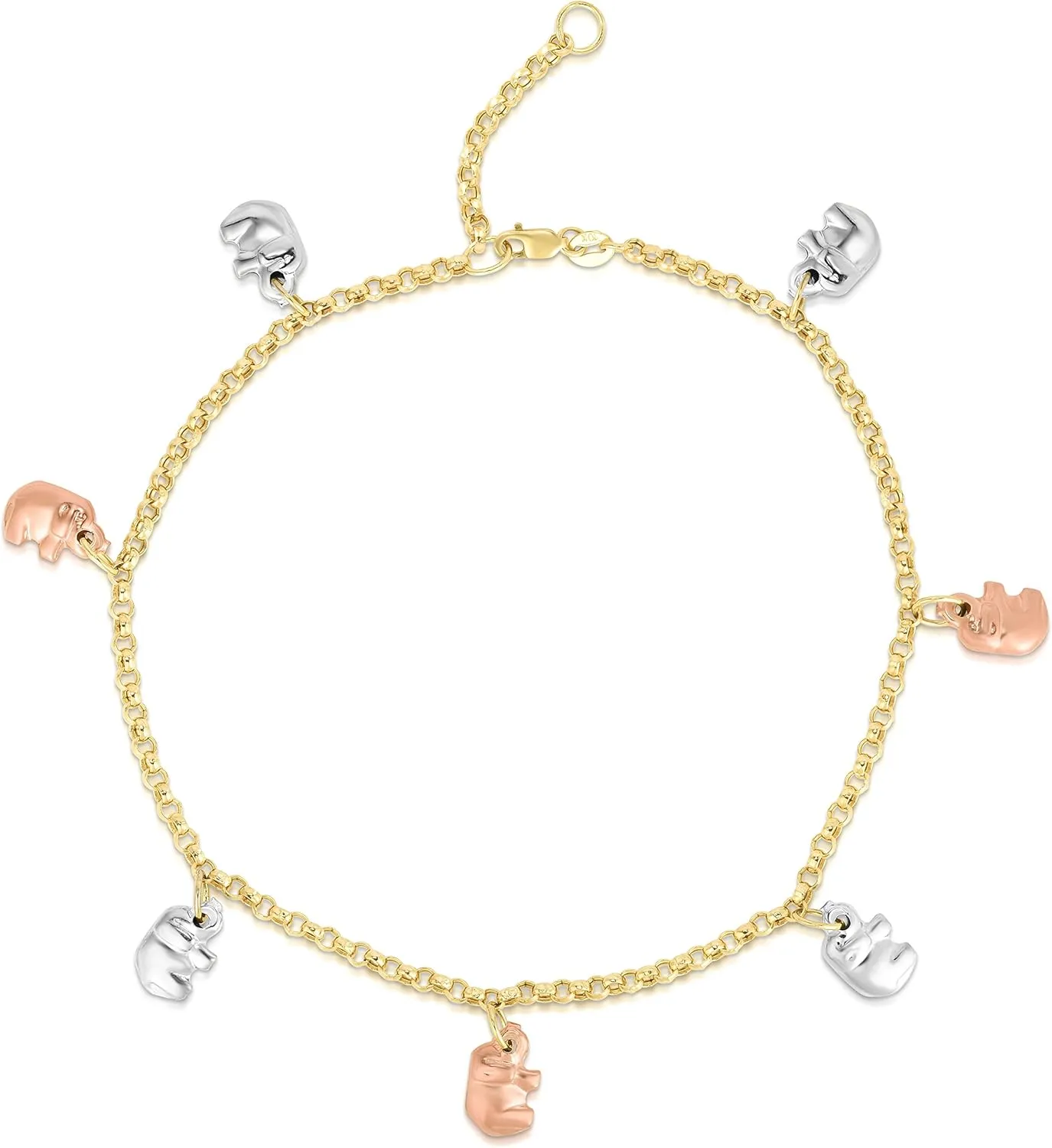 Floreo 10k Fine Gold Elephant Animal Charm Anklet, Extendable 9" - 10 Inch