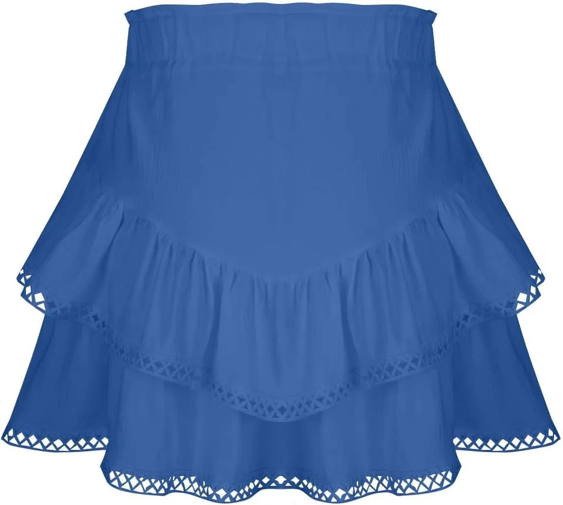 Flowy Shorts for Women Summer Casual Boho Ruffle Tiered Skorts High Waist Mini Skirts Golf Tennis Lace Crochet Shorts
