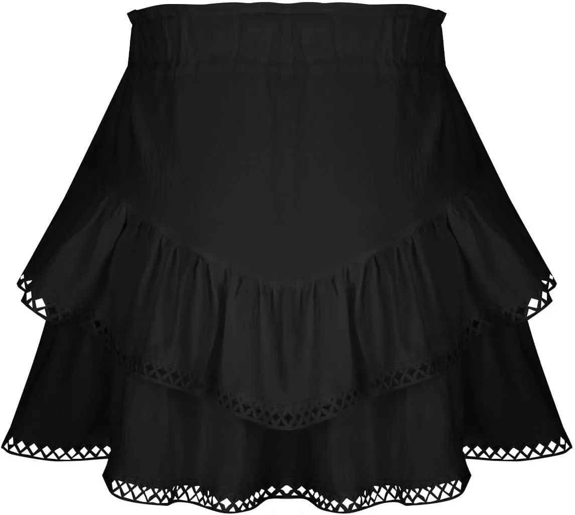Flowy Shorts for Women Summer Casual Boho Ruffle Tiered Skorts High Waist Mini Skirts Golf Tennis Lace Crochet Shorts